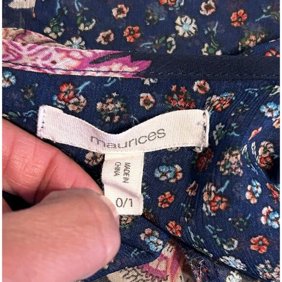 Mixed Floral Paisley Print Kimono Pink Blue Green Size 0/1Boho Lightweight Layer - Picture 5 of 7